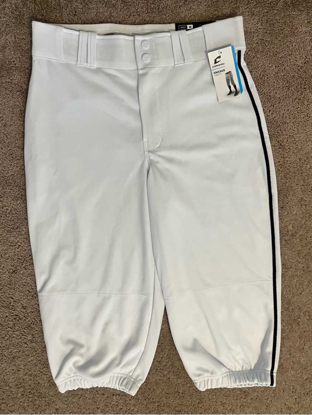 White Men's Athletic Baseball Pants with Side Stripe